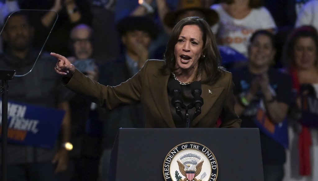 Democratic presidential nominee Kamala Harris speaks during a campaign appearance on Sept. 29, 2024, in Las Vegas. (AP)