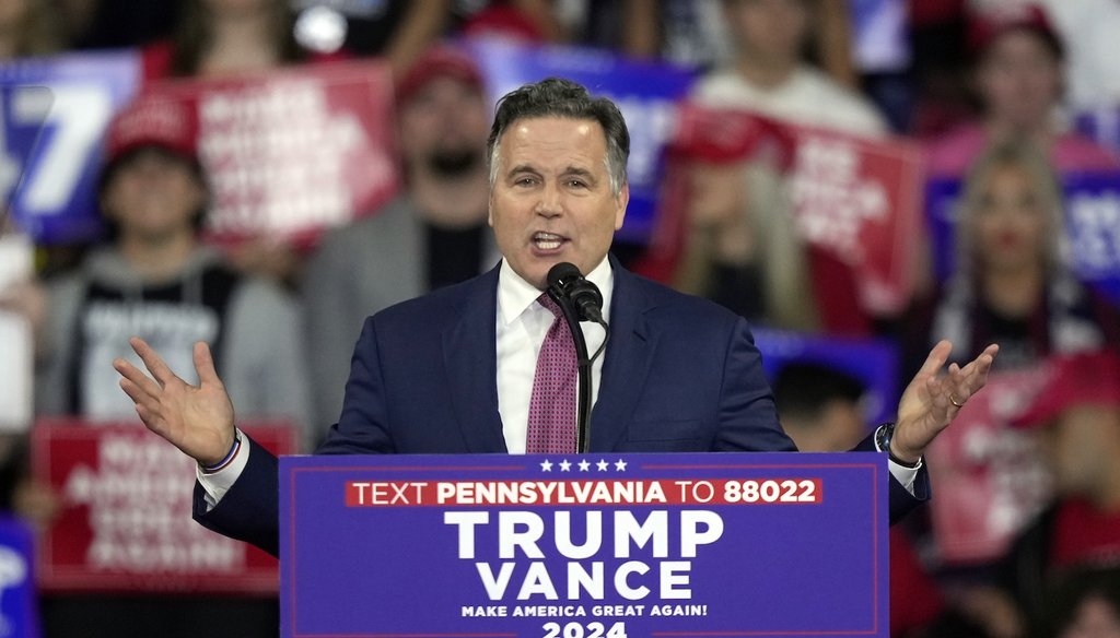 Pennsylvania Senate candidate Dave McCormick speaks before Republican presidential nominee former President Donald Trump at a campaign rally at Santander Arena, Oct. 9, 2024, in Reading, Pa. (AP)