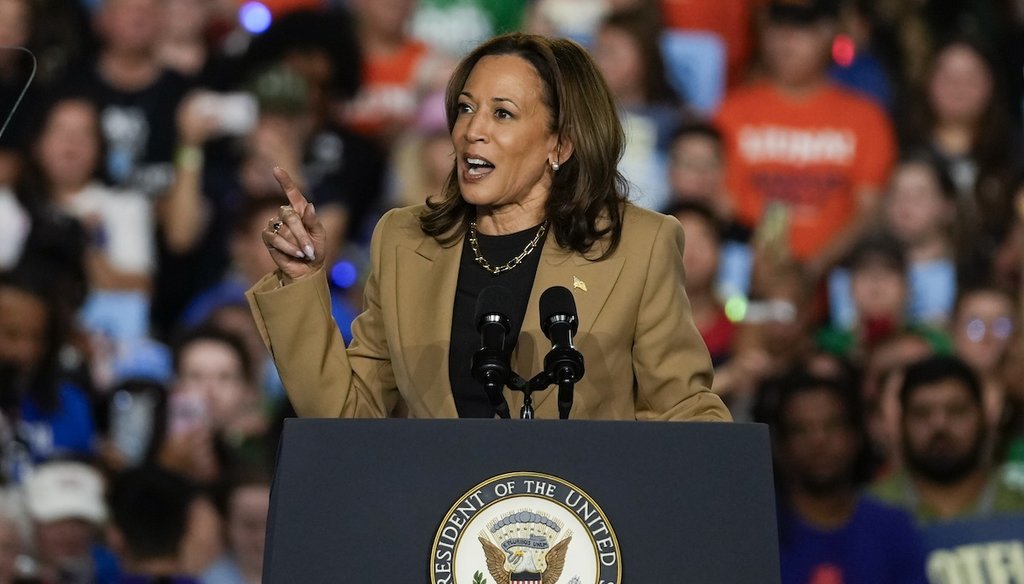 Democratic presidential nominee Vice President Kamala Harris speaks, Oct. 10, 2024, on the Gila River Indian Community reservation in Chandler, Ariz. (AP)