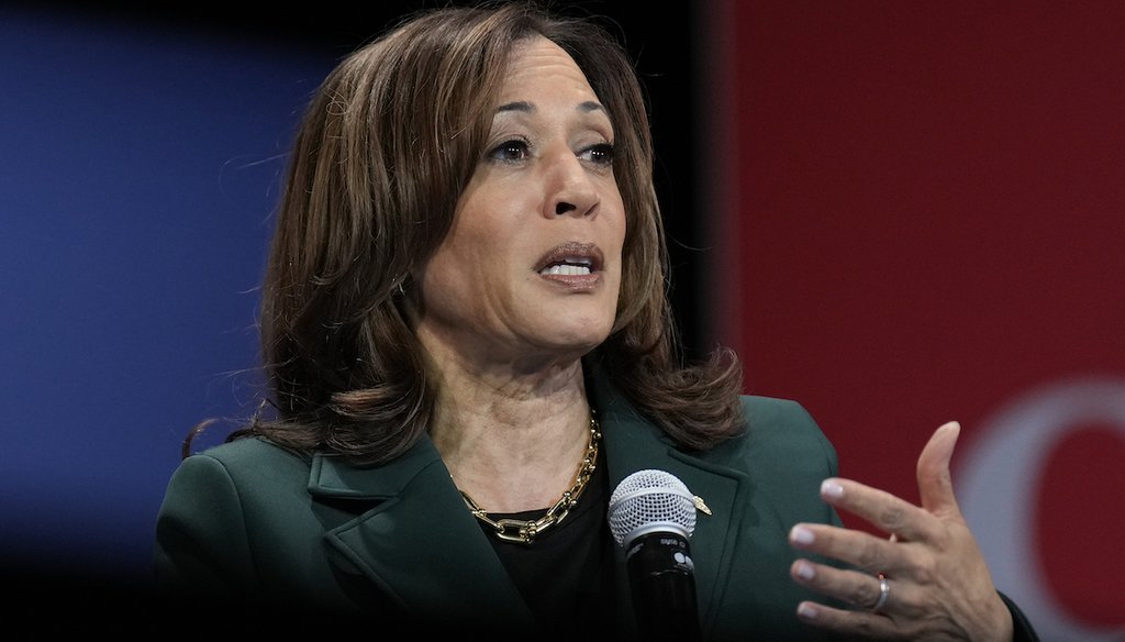 La vicepresidenta y candidata presidencial demócrata,  Kamala Harris, habla durante un ayuntamiento en el Centro de Artes Sharon Lynne Wilson en Brookfield, Wisconsin, el 21 de octubre de 2024. (AP)