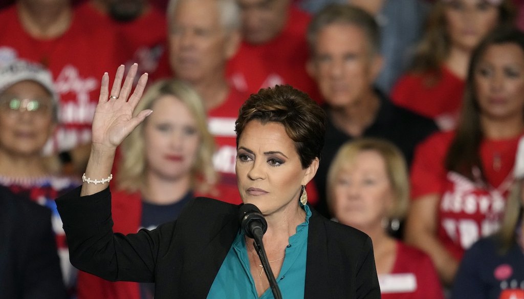 Arizona Senate candidate Kari Lake speaks at a campaign rally in Peoria, Ariz., on Oct. 22, 2024. (AP)