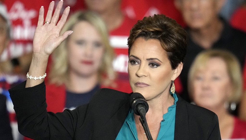 Arizona Senate Republican candidate Kari Lake pauses while speaking during a campaign event onOct. 22, 2024, in Peoria, Ariz. (AP)