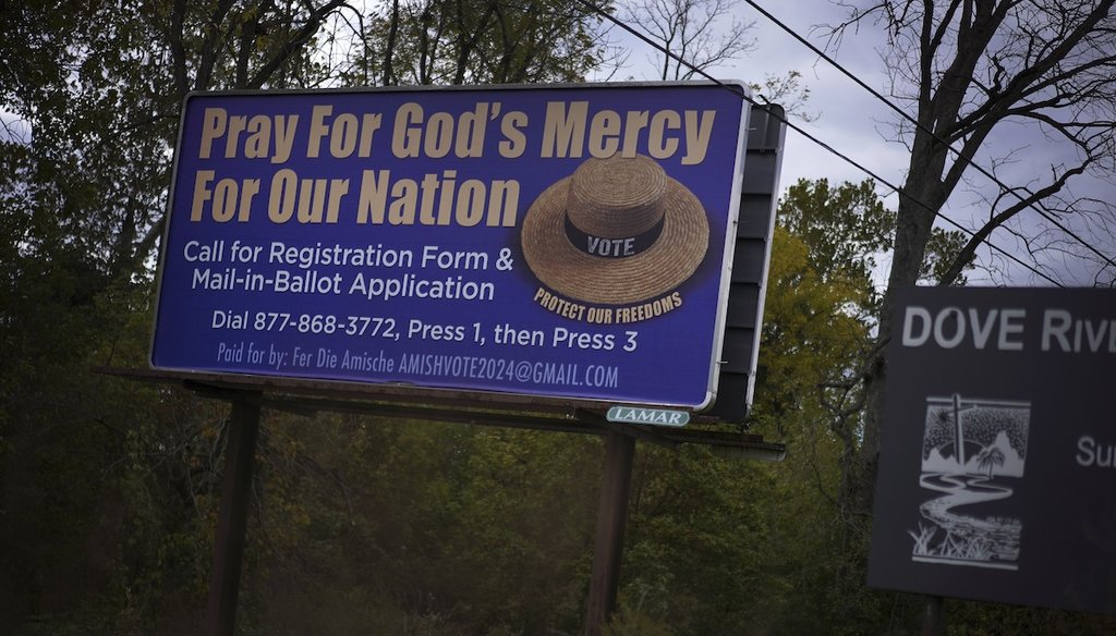 A voting advertisement geared toward the Amish population of Lancaster County is displayed on Tuesday, Oct. 15, 2024, in Strasburg, Pa. (AP)