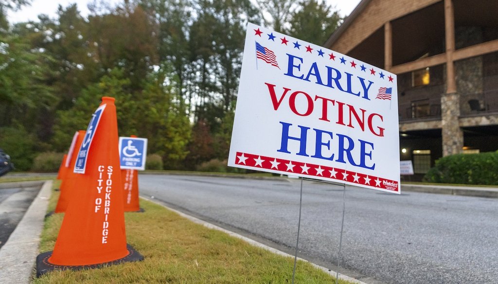 An Early Voting sign is seen outside of a polling station, Oct. 31, 2024, in Stockbridge, Ga. (AP)