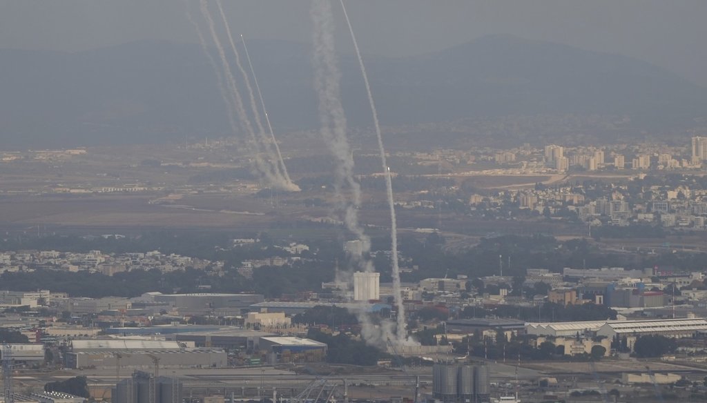 The Israeli Iron Dome air defense system fires to intercept rockets that were launched from Lebanon, as seen from Haifa in northern Israel, Nov. 11, 2024. (AP)