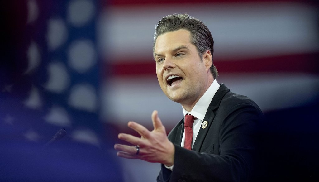 Matt Gaetz, then a Republican representative from Florida, speaks Feb. 23, 2024, during the Conservative Political Action Conference in Oxon Hill, Md. (AP)