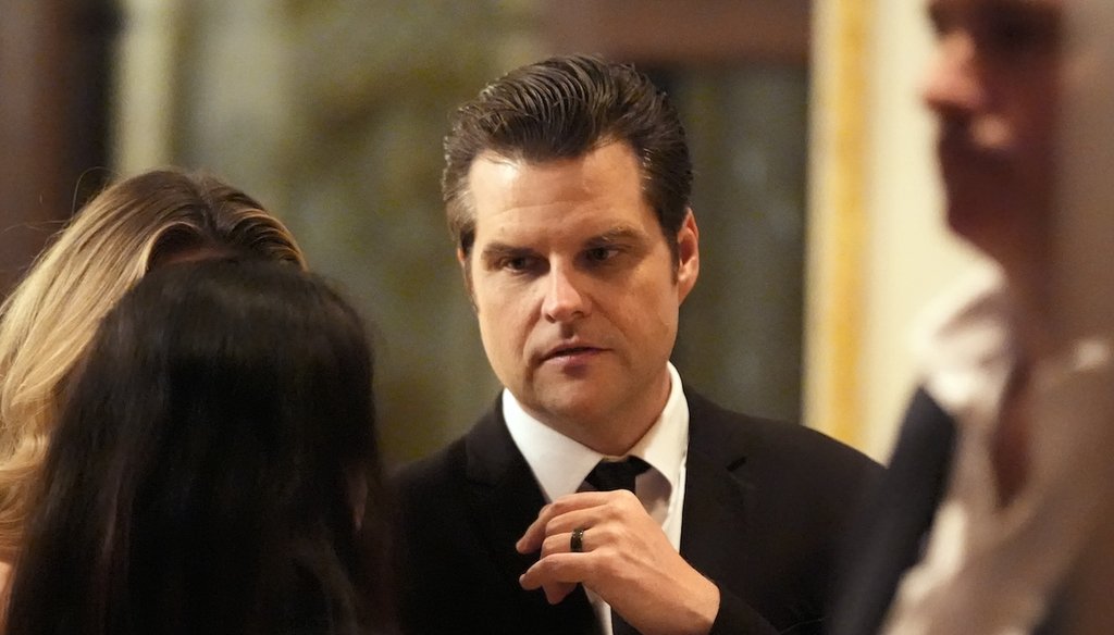 Matt Gaetz during an America First Policy Institute gala at President-elect Donald Trump's Mar-a-Lago estate, Nov. 14, 2024, in Palm Beach, Fla. (AP)