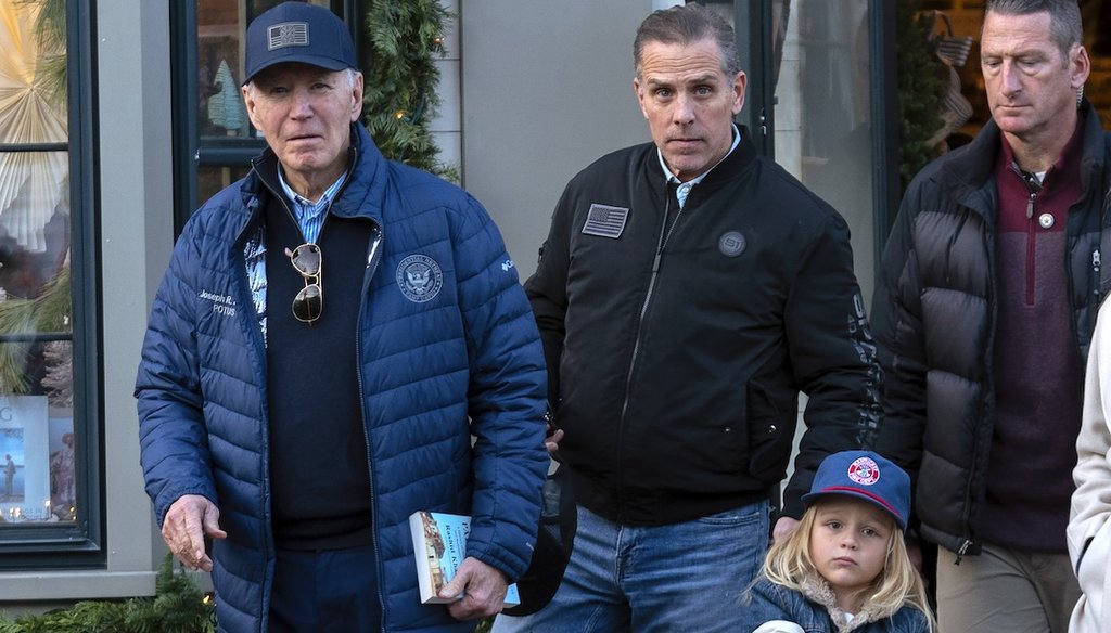 President Joe Biden,  his son Hunter Biden and his grandson Beau leave a book store in Nantucket, Mass., on Nov. 29, 2024. (AP)