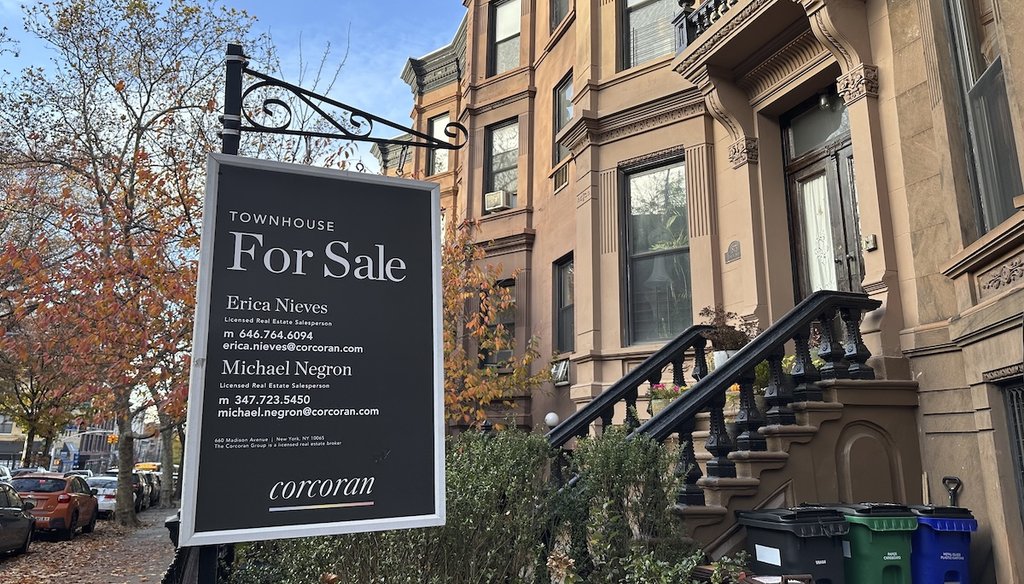 A sign offering a townhouse for sale in Brooklyn, New York, on Nov. 27, 2024. (AP)