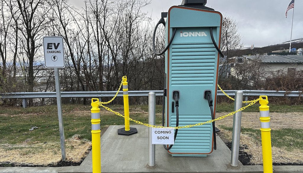 An electric vehicle charging station is being installed Nov. 28, 2024, at a Sheetz gas station and convenience store in Scranton, Pa. (AP)