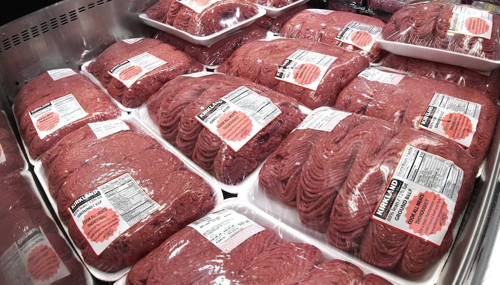 A cooler of ground beef at a Costco Warehouse in Pittsburgh on Feb. 26, 2025. (AP)