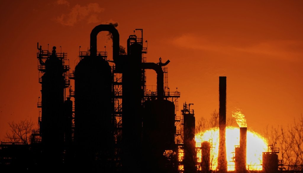 The HF Sinclair El Dorado oil refinery at sunset on March 21, 2025, in El Dorado, Kan. (AP)