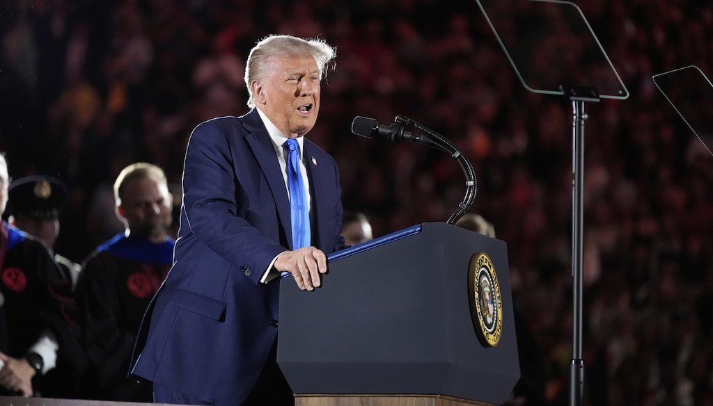 President Donald Trump gives a commencement address at the University of Alabama, May 1, 2025, in Tuscaloosa, Ala. (AP)