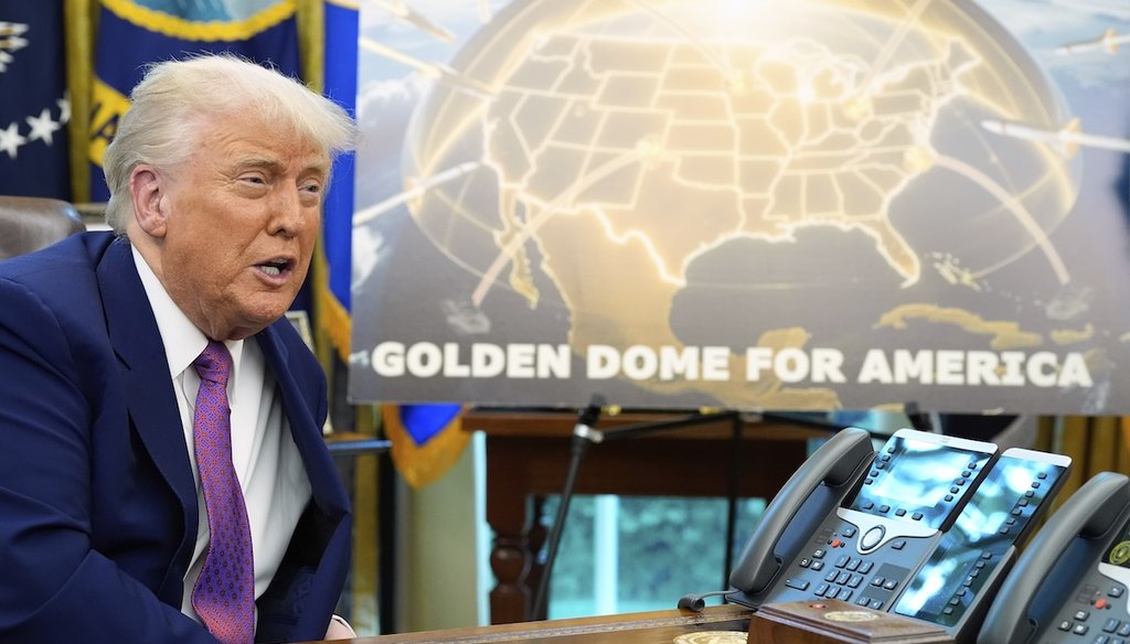 President Donald Trump unveils details about his "Golden Dome" missile defense system in the Oval Office on May 20, 2025. (AP)