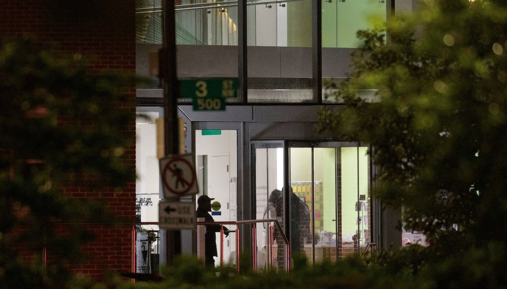 Law enforcement work the scene after two staff members of the Israeli Embassy in Washington were shot and killed outside the Capital Jewish Museum, May 22, 2025, in Washington. (AP)