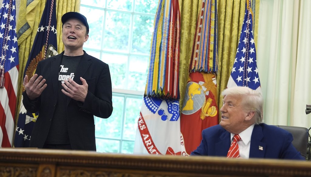 Elon Musk speaks during a news conference with President Donald Trump in the Oval Office of the White House, Friday, May 30, 2025, in Washington. (AP)