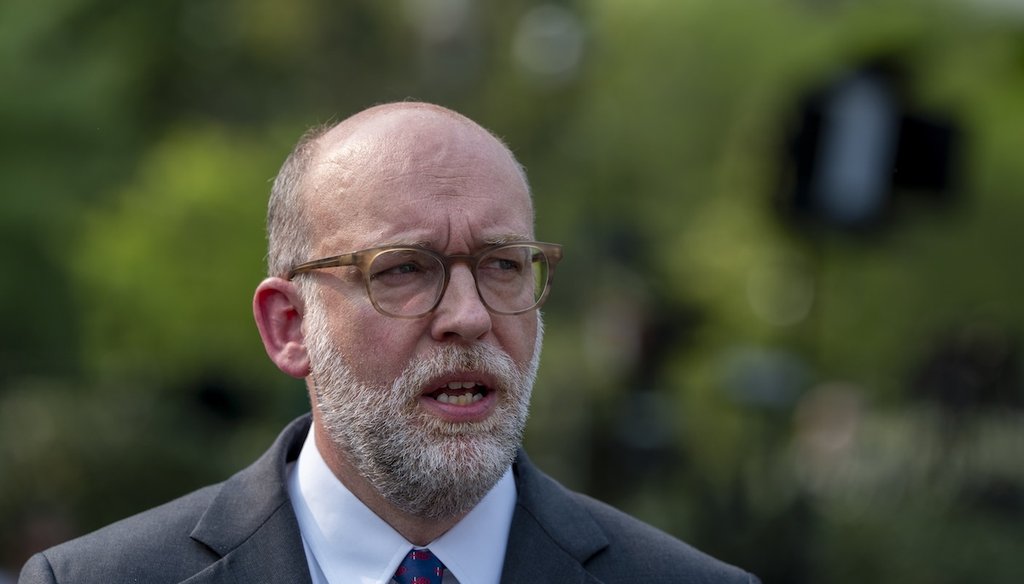 Office of Management and Budget Director Russell Vought speaks with reporters at the White House on June 3, 2025. (AP)