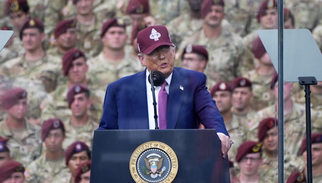 President Donald Trump speaks at Fort Bragg in North Carolina on June 10, 2025. (AP)