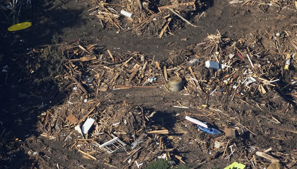 This aerial photo shows damage from flash floods along the Guadalupe River in Kerr County, Texas, July 10, 2025. (AP)