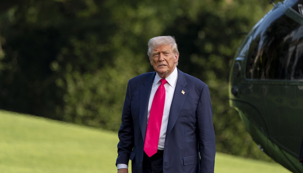 President Donald Trump walks from Marine One after arriving on the South Lawn of the White House, Tuesday, July 15, 2025, in Washington. (AP)