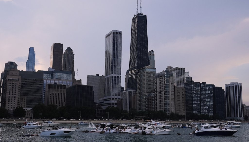 Boaters gather off Oak Street Beach on Lake Michigan, also known as the "Playpen,"  July 27, 2025, in downtown Chicago. (AP)