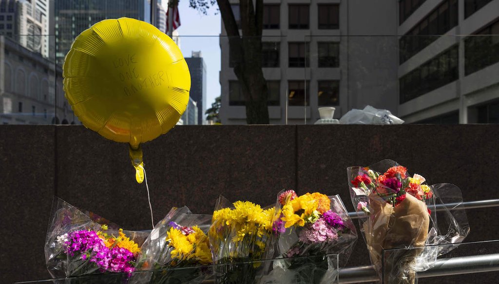A make shift memorial is set up outside the scene of Monday's deadly shooting, July 29, 2025, in New York. (AP)
