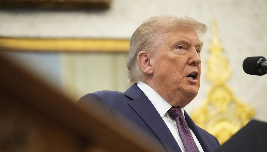 President Donald Trump speaks during an event about the relocation of U.S. Space Command headquarters from Colorado to Alabama in the Oval Office of the White House, Sept. 2, 2025, in Washington. (AP)