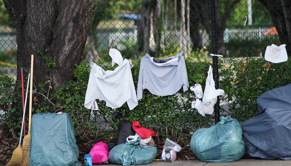 Personal belongings on a sidewalk in Miami near where members of the Miami Street Medicine team are providing medical services to homeless people on Aug. 23, 2025. (AP)