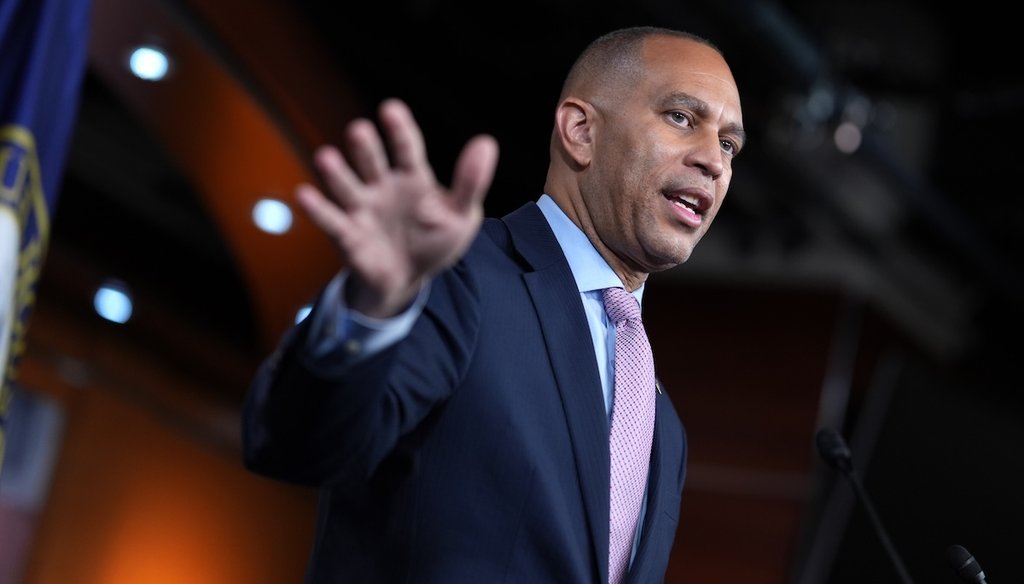 House Minority Leader Hakeem Jeffries, D-N.Y., meets with reporters at the Capitol in Washington on Sept. 25, 2025, days before a possible government shutdown. (AP)