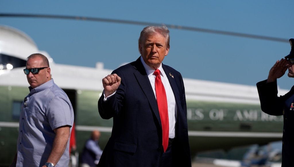 President Donald Trump gestures as he boards Air Force One on Oct. 5, 2025, at Joint Base Andrews, Md. (AP)