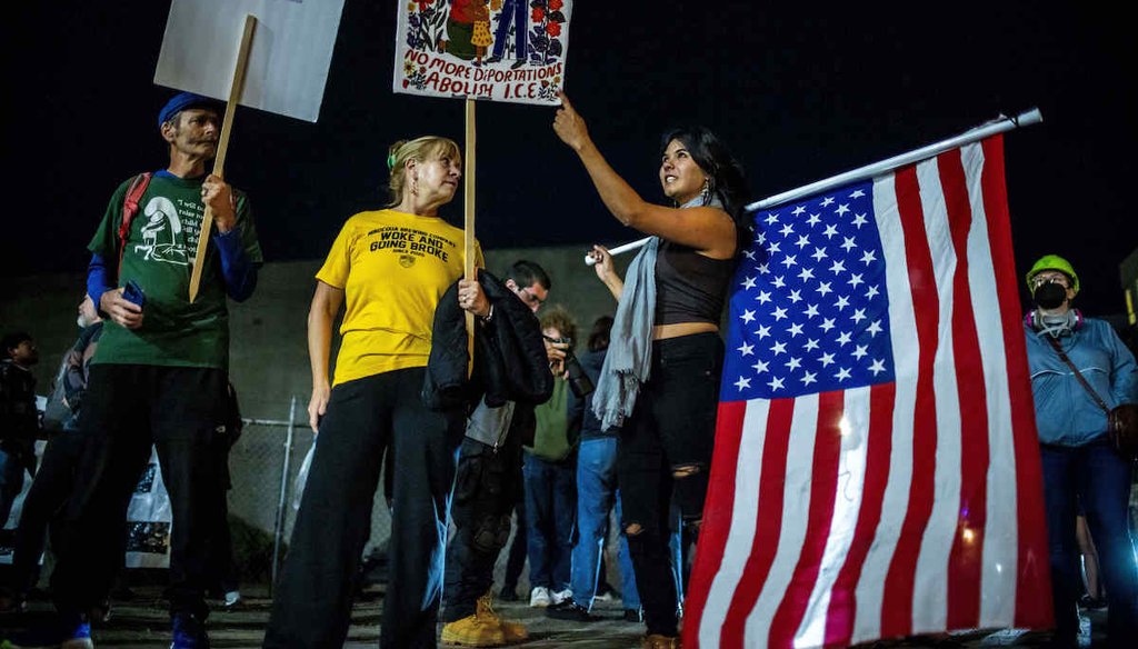 Protesters gather at a U.S. Immigration and Customs Enforcement facility in Portland, Ore. on Oct. 5, 2025. (AP)