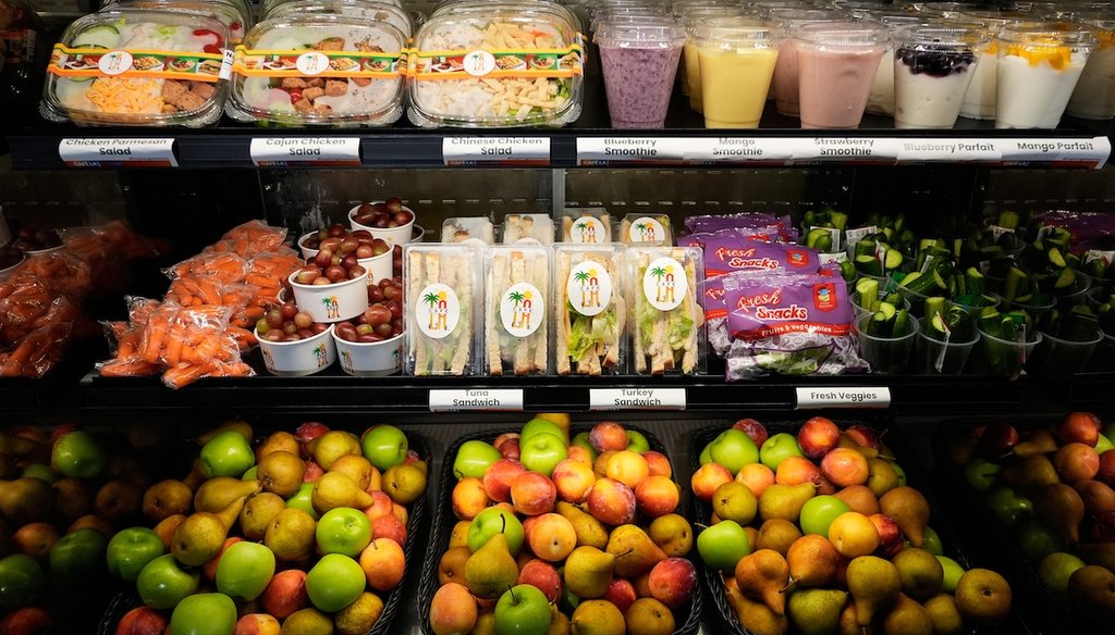 A selection of produce from California farmers and other food offered on the Belvedere Middle School menu, Oct. 8, 2025, in Los Angeles. (AP)