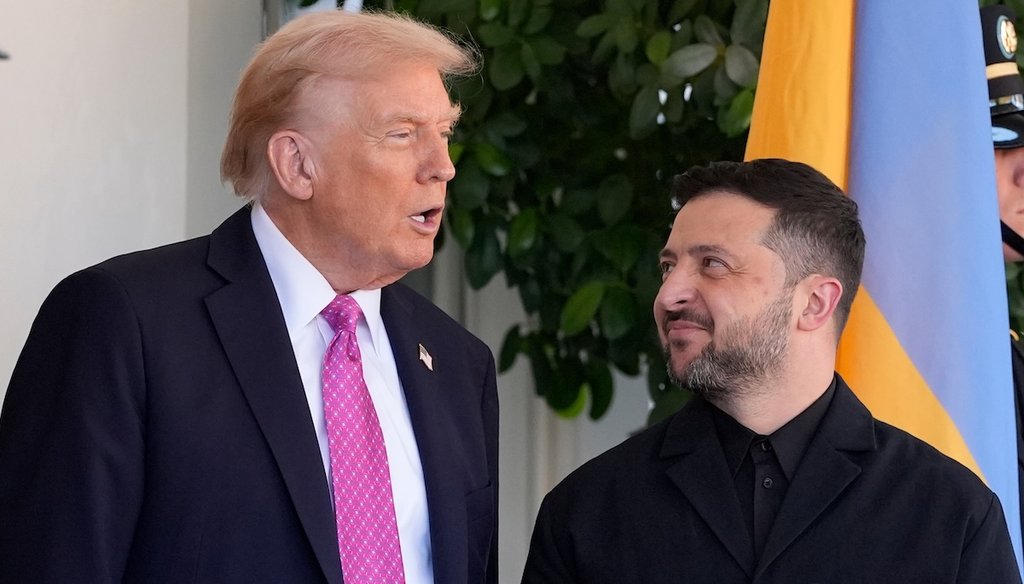 President Donald Trump, left, greets Ukraine's President Volodymyr Zelenskyy at the White House, Oct. 17, 2025, in Washington. (AP)