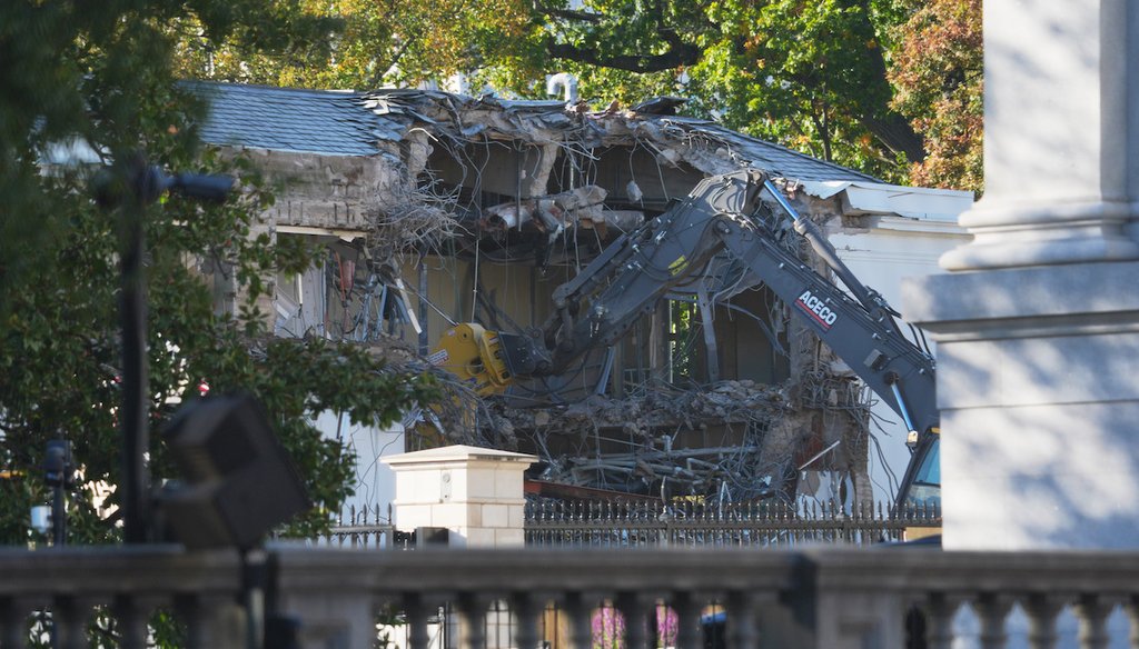 Work begins on the demolition of a part of the East Wing of the White House, Oct. 20, 2025, in Washington, before construction of a new ballroom. (AP)