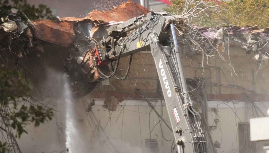 Demolition is under way on the East Wing of the White House before construction of a ballroom, on Oct. 22, 2025. (AP)