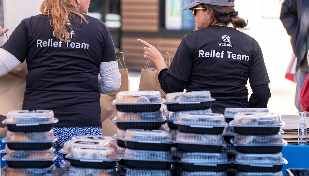 Workers with chef Jose Andres' World Central Kitchen distribute meals for federal workers and their families in Washington on Oct. 27, 2025. (AP)