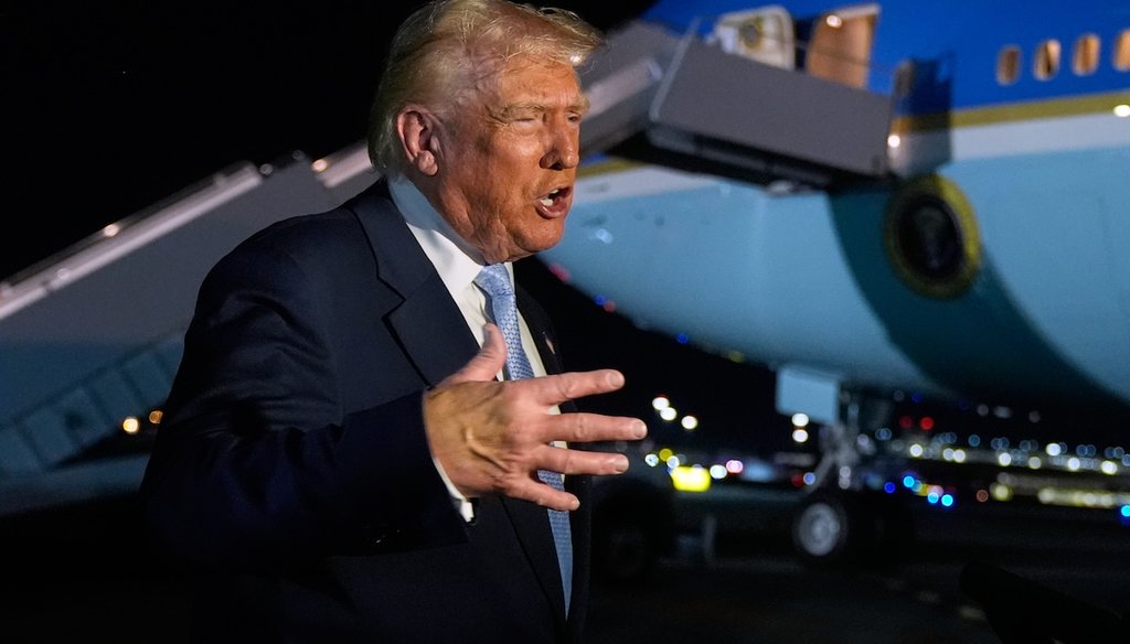 President Donald Trump speaks to reporters before boarding Air Force One in West Palm Beach Fla. on Nov. 16, 2025. (AP)