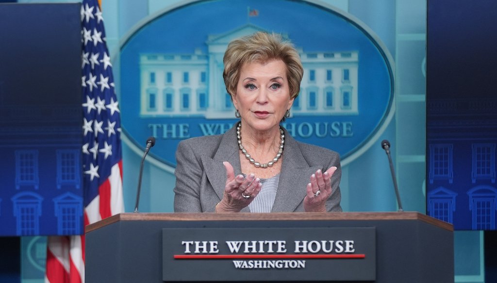 Education Secretary Linda McMahon speaks during a press briefing at the White House, Thursday, Nov. 20, 2025, in Washington. (AP)