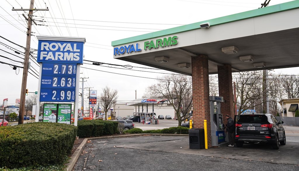 A gas station in Towson, Md., on Dec. 10, 2025. (AP)