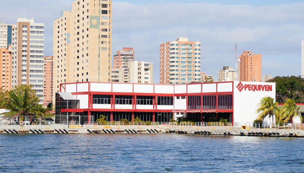 Offices of the state-owned petrochemical company Pequiven are seen on the shore of Lake Maracaibo, Venezuela, Jan. 7, 2026. (AP)