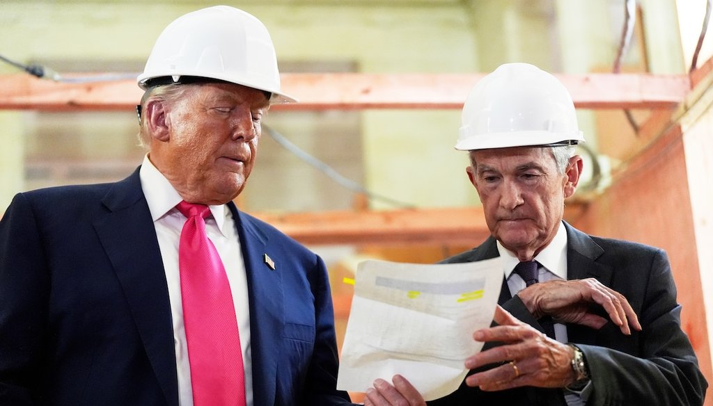Federal Reserve Chairman Jerome Powell, right, and President Donald Trump during a visit to a Federal Reserve construction site on July 24, 2025. (AP)