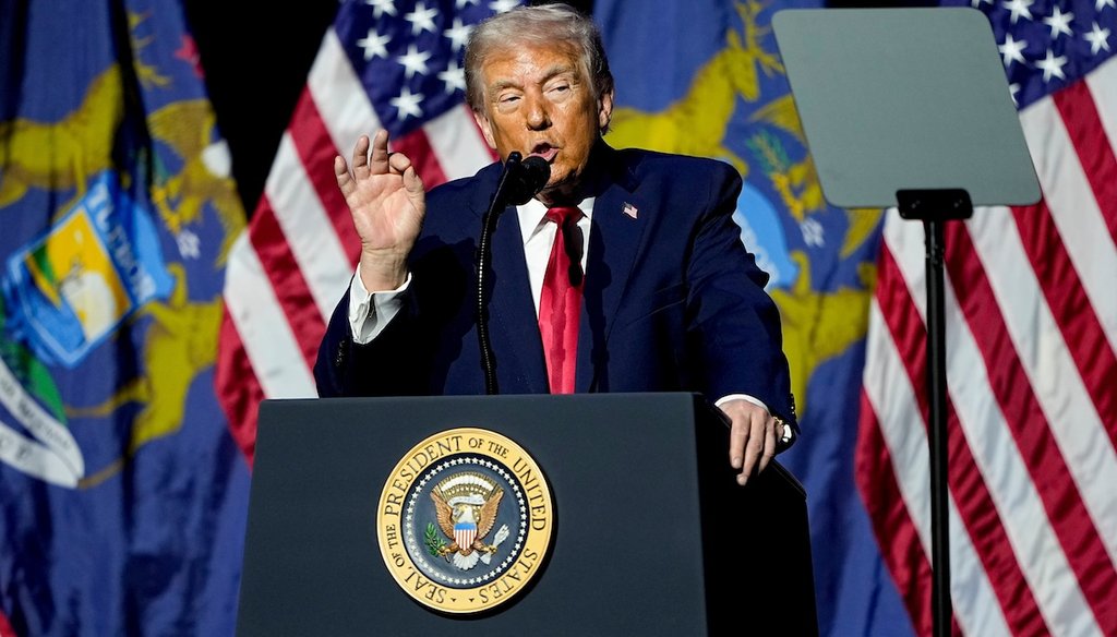 President Donald Trump speaks at the Detroit Economic Club on Jan. 13, 2026. (AP)