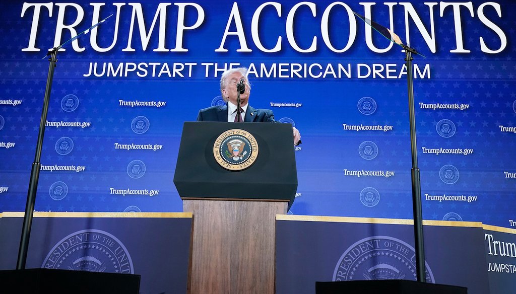 President Donald Trump speaks during the launch of a program known as Trump Accounts at the Andrew W. Mellon Auditorium, Jan. 28, 2026, in Washington. (AP)