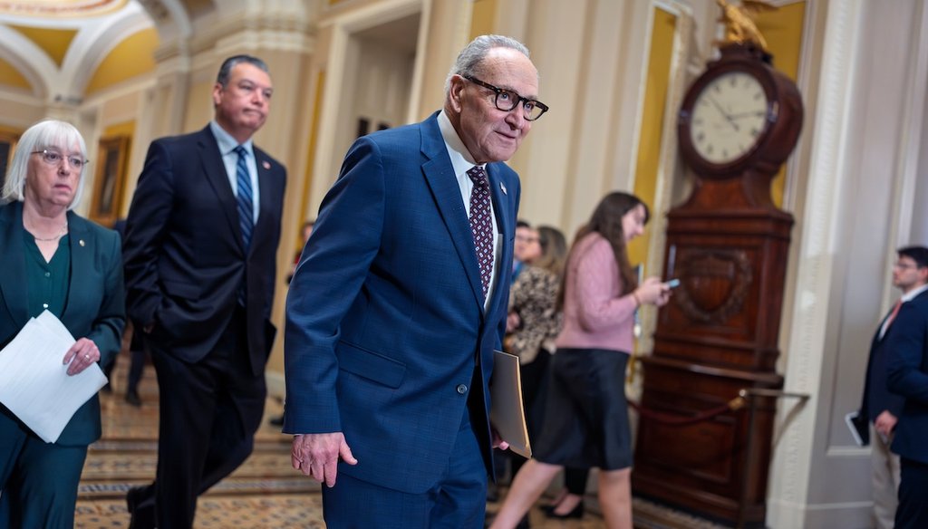 With a partial government shutdown looming by week's end, Senate Minority Leader Chuck Schumer, D-N.Y., walks in the Capitol with Sens. Patty Murray, D-Wash., and Alex Padilla, D-Calif., on Jan. 28, 2026. (AP)