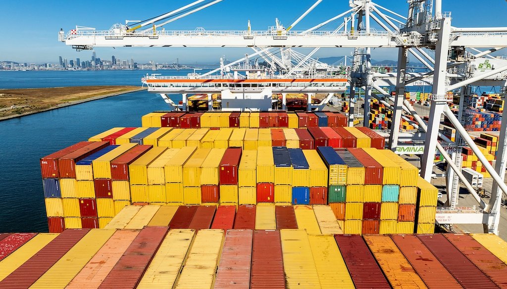 Cargo containers on a ship at the Port of Oakland, Calif., on Aug. 6, 2025. (AP)