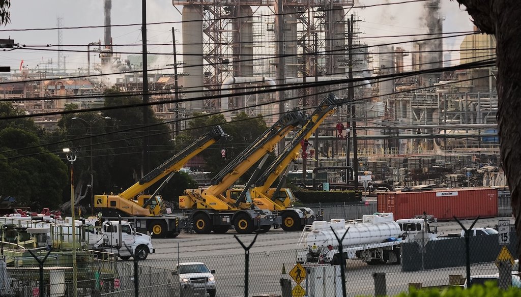 Tanker trucks at the Chevron Products Co. refinery in El Segundo, Calif., on March 4, 2026. (AP)