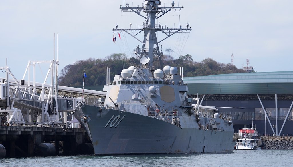 The U.S. Navy warship USS Gridley docks at a port in Panama City on March 30, 2026. (AP)
