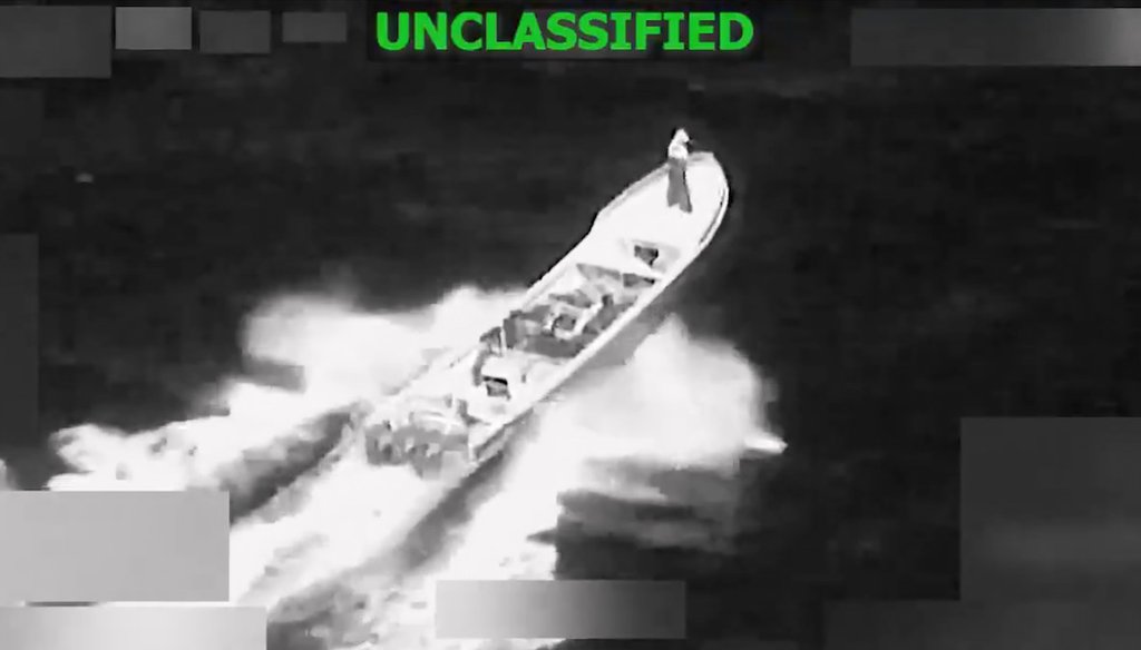 This image from video provided by U.S. South Command, shows a vessel accused of trafficking drugs in the eastern Pacific Ocean shortly before it was destroyed by the U.S. military, killing two and injuring one, on Jan. 23, 2026. (AP)