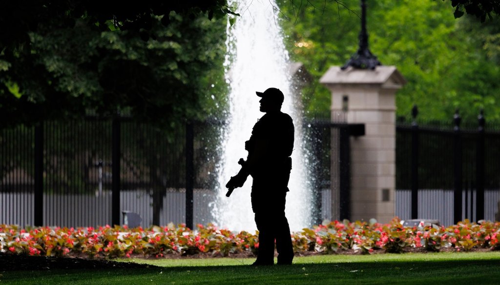 A U.S. Secret Service agent stands guard along the North Lawn of the White House on March 25, 2026. (AP)