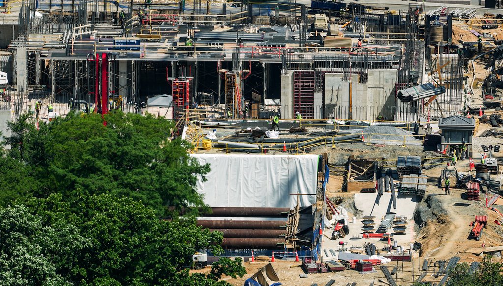 Construction on the new White House ballroom is seen from the Washington Monument, May 5, 2026, in Washington. (AP)